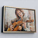 Kahverengi Çerçeveli Gitar Çalan Kız Duvar Tablosu