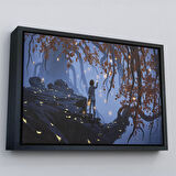 Altın Çerçeveli Ağaçlardan Düşen Parlak Yaprakları Toplayan Kadın Tablosu