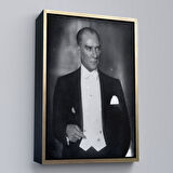 Altın Çerçeveli Atatürk Portre Tablosu Mustafa Kemal Atatürk Dikdörtgen Dekoratif Kanvas Tablo