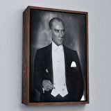 Altın Çerçeveli Atatürk Portre Tablosu Mustafa Kemal Atatürk Dikdörtgen Dekoratif Kanvas Tablo