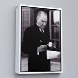 Kahverengi Çerçeveli Atatürk Portre Tablosu Mustafa Kemal Atatürk Dikdörtgen Dekoratif Kanvas Tablo
