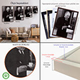 Kahverengi Çerçeveli Atatürk Portre Tablosu Mustafa Kemal Atatürk Dikdörtgen Dekoratif Kanvas Tablo