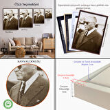 Kahverengi Çerçeveli Atatürk Portre Tablosu Mustafa Kemal Atatürk Dikdörtgen Dekoratif Kanvas Tablo