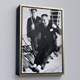Kahverengi Çerçeveli Atatürk Portre Tablosu Mustafa Kemal Atatürk Dikdörtgen Dekoratif Kanvas Tablo