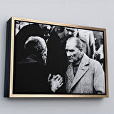 Kahverengi Çerçeveli Atatürk Portre Tablosu Mustafa Kemal Atatürk Dikdörtgen Dekoratif Kanvas Tablo