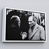 Kahverengi Çerçeveli Atatürk Portre Tablosu Mustafa Kemal Atatürk Dikdörtgen Dekoratif Kanvas Tablo