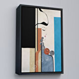 Beyaz Çerçeveli Renkli Soyut Kadın Tablosu