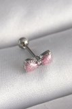 By Mertay Kadın Piercing Gümüş 316L Çelik Zirkon Taşlı Pembe Kurdele Detay
