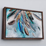 Beyaz Çerçeveli Kuş Tüyü Dekoratif Kanvas Duvar Tablosu