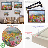 Kahverengi Çerçeveli Çok Renkli Çiçekler Manzara Kanvas Duvar Tablosu