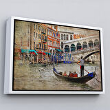 Beyaz Çerçeveli Venedik Kanalları Yağlıboya Çalışması Dekoratif Tablo