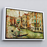 Siyah Çerçeveli Venedik Kanalları Yağlıboya Çalışması Dekoratif Kanvas Duvar Tablosu