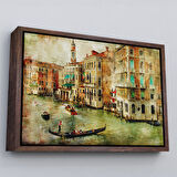 Siyah Çerçeveli Venedik Kanalları Yağlıboya Çalışması Dekoratif Kanvas Duvar Tablosu