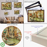 Siyah Çerçeveli Venedik Kanalları Yağlıboya Çalışması Dekoratif Kanvas Duvar Tablosu