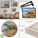 Altın Çerçeveli Deniz Manzaralı Dekoratif Kanvas Duvar Tablosu