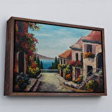 Kahverengi Çerçeveli Deniz Manzaralı Dekoratif Kanvas Duvar Tablosu