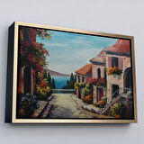 Kahverengi Çerçeveli Deniz Manzaralı Dekoratif Kanvas Duvar Tablosu