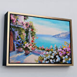 Altın Çerçeveli Deniz Manzaralı Güzel Ev Dekoratif Kanvas Duvar Tablosu