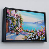 Altın Çerçeveli Deniz Manzaralı Güzel Ev Dekoratif Kanvas Duvar Tablosu