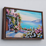 Altın Çerçeveli Deniz Manzaralı Güzel Ev Dekoratif Kanvas Duvar Tablosu