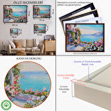 Altın Çerçeveli Deniz Manzaralı Güzel Ev Dekoratif Kanvas Duvar Tablosu