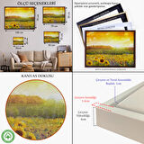 Altın Çerçeveli Ayçiçeği Tarlası Yağlıboya Görünüm Dekoratif Kanvas Tablo