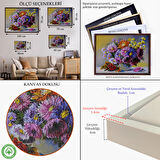 Beyaz Çerçeveli Renkli Çiçekler Yağlıboya Görünüm Dekoratif Kanvas Duvar Tablosu