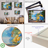 Altın Çerçeveli Pencere Kenarıdaki Çiçek Buketi Kanvas Duvar Tablosu