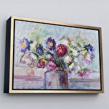 Kahverengi Çerçeveli Aster Çiçeği Yağlı Boya Görünümlü Dekoratif Duvar Tablosu