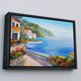 Beyaz Çerçeveli Deniz Manzarası Yağlıboya Görünüm Dekoratif Kanvas Duvar Tablosu