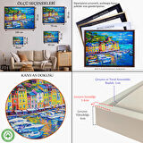 Siyah Çerçeveli Liman Tekneleri Yağlıboya Görünüm Dekoratif Kanvas Duvar Tablosu