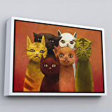 Siyah Çerçeveli Soyut Kediler Yağlıboya Görünüm Dekoratif Kanvas Duvar Tablosu