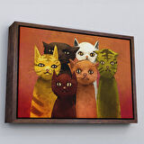 Siyah Çerçeveli Soyut Kediler Yağlıboya Görünüm Dekoratif Kanvas Duvar Tablosu
