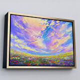 Altın Çerçeveli Renkli Bulutlar Yağlıboya Görünüm Dekoratif Kanvas Duvar Tablosu