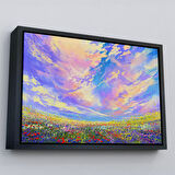 Altın Çerçeveli Renkli Bulutlar Yağlıboya Görünüm Dekoratif Kanvas Duvar Tablosu