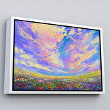 Altın Çerçeveli Renkli Bulutlar Yağlıboya Görünüm Dekoratif Kanvas Duvar Tablosu