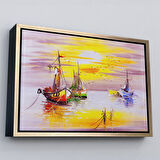 Kahverengi Çerçeveli Venedik İtalya Yağlıboya Görünüm Dekoratif Kanvas Duvar Tablosu