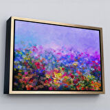 Siyah Çerçeveli Kır Çiçekleri Yağlıboya Görünüm Dekoratif Kanvas Duvar Tablosu