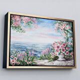 Kahverengi Çerçeveli Okyanus Manzaralı Yağlıboya Görünüm Dekoratif Kanvas Duvar Tablosu