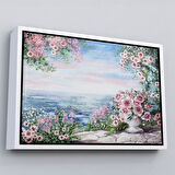 Kahverengi Çerçeveli Okyanus Manzaralı Yağlıboya Görünüm Dekoratif Kanvas Duvar Tablosu