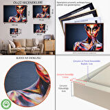 Beyaz Çerçeveli Güzel Kız Portresi Yağlıboya Görünüm Dekoratif Kanvas Duvar Tablosu