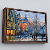 Kahverengi Çerçeveli Kiev Ukranya Yağlıboya Görünüm Dekoratif Kanvas Tablo