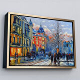 Kahverengi Çerçeveli Kiev Ukranya Yağlıboya Görünüm Dekoratif Kanvas Tablo