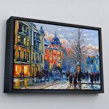 Kahverengi Çerçeveli Kiev Ukranya Yağlıboya Görünüm Dekoratif Kanvas Tablo