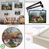 Kahverengi Çerçeveli İlkbahar Köy Evi Yağlıboya Görünüm Dekoratif Kanvas Duvar Tablosu