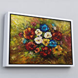 Siyah Çerçeveli Çiçek Buketi Yağlıboya Görünüm Dekoratif Kanvas Duvar Tablosu