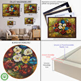 Siyah Çerçeveli Çiçek Buketi Yağlıboya Görünüm Dekoratif Kanvas Duvar Tablosu