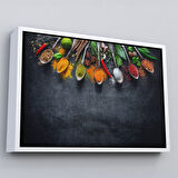 Kahverengi Çerçeveli Mutfak Masasın da Baharatlar Dekoratif Kanvas Duvar Tablosu