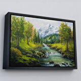 Altın Çerçeveli Karlı Dağlar ve İlk bahar Manzarası Duvar Tablosu