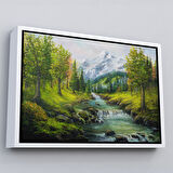 Altın Çerçeveli Karlı Dağlar ve İlk bahar Manzarası Duvar Tablosu